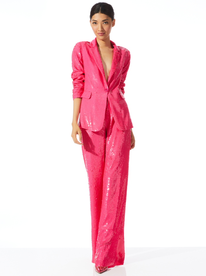 MACEY SEQUIN NOTCH COLLAR BLAZER - WILD PINK image 2 - Alice And Olivia