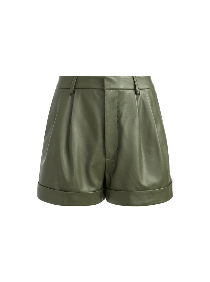 CONRY LEATHER PLEATED CUFF SHORTS - OLIVE image 5 - Alice And Olivia
