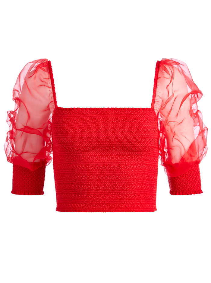 LISBETH SMOCKED BODICE CROP TOP - BRIGHT POPPY image 5 - ALICE + OLIVIA