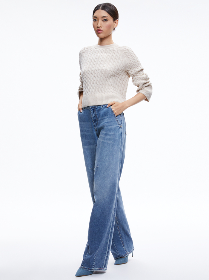 CIMARON CABLE KNIT SWEATER - ALMOND HEATHER image 2 - Alice And Olivia