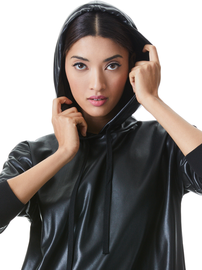 DECLAN VEGAN LEATHER SWEATSHIRT DRESS - BLACK image 3 - Alice And Olivia
