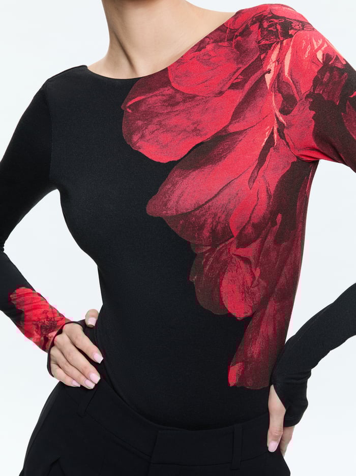 MASAKO BODYSUIT - PEONY PETALS BRIGHT RUBY image 3 - Alice And Olivia