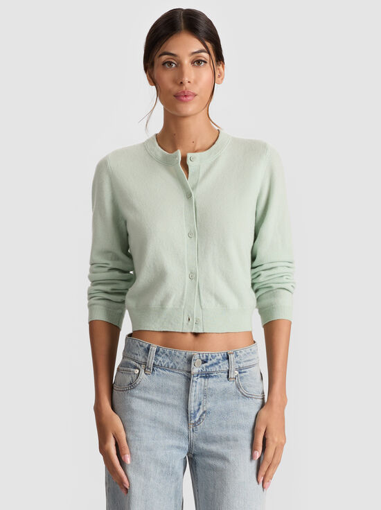 GREEN TEA-DOLLIE CASHMERE CARDIGAN