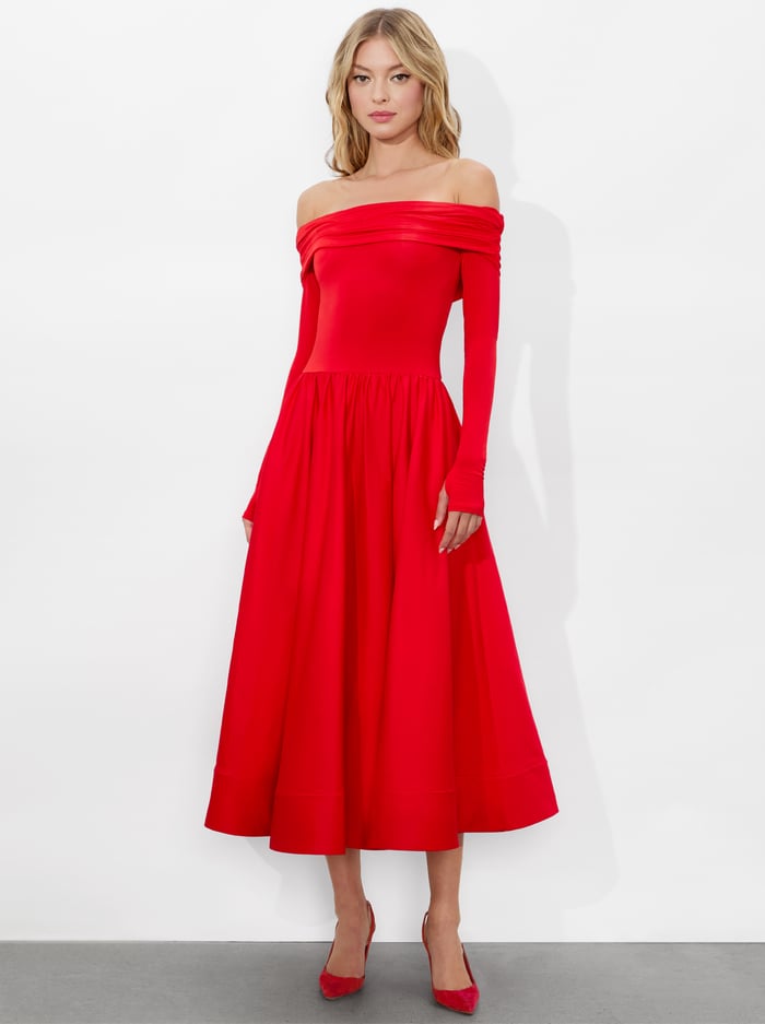 CHARA FLARED MIDI DRESS - BRIGHT RUBY image 4 - Alice And Olivia