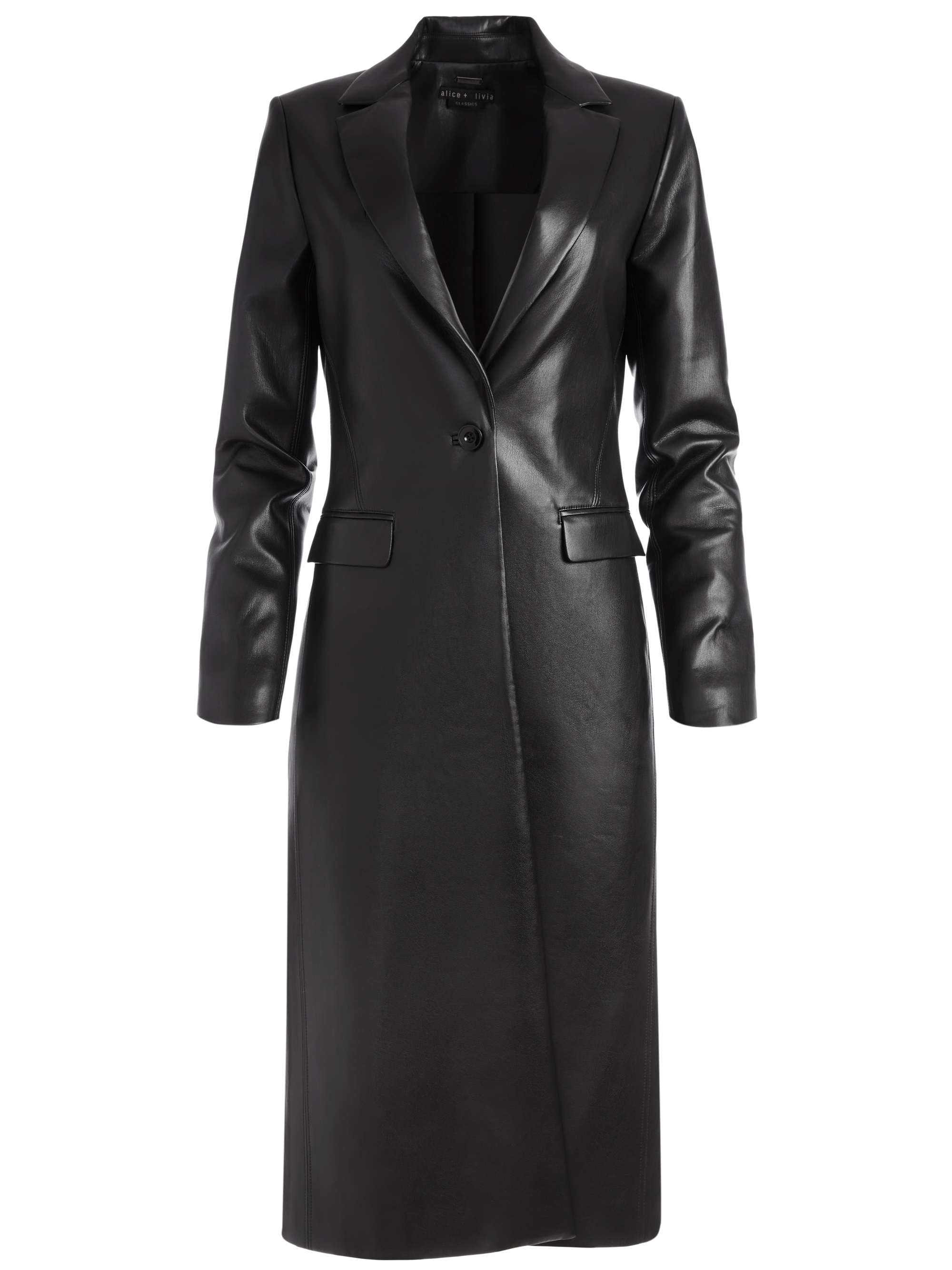 Macey Vegan Leather Long Blazer In Black | Alice And Olivia