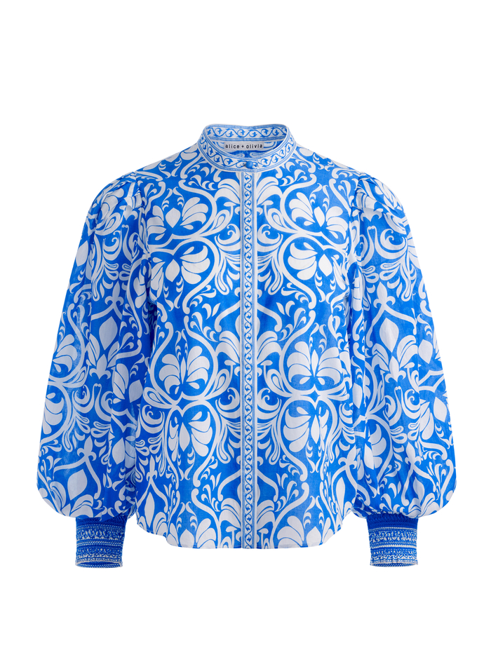 APRIL PRINTED BLOUSE - SOIREE TRUE BLUE image 5 - Alice And Olivia