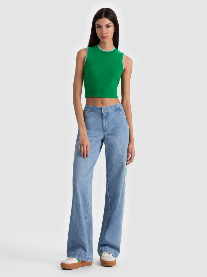 ARACELI TWO TONE CASHMERE TANK - GREEN APPLE/CAROLINA BLUE image 1 - ALICE + OLIVIA