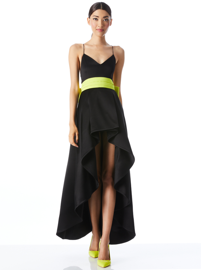 JOSS HIGH LOW GOWN - BLACK/CITRON - Alice And Olivia