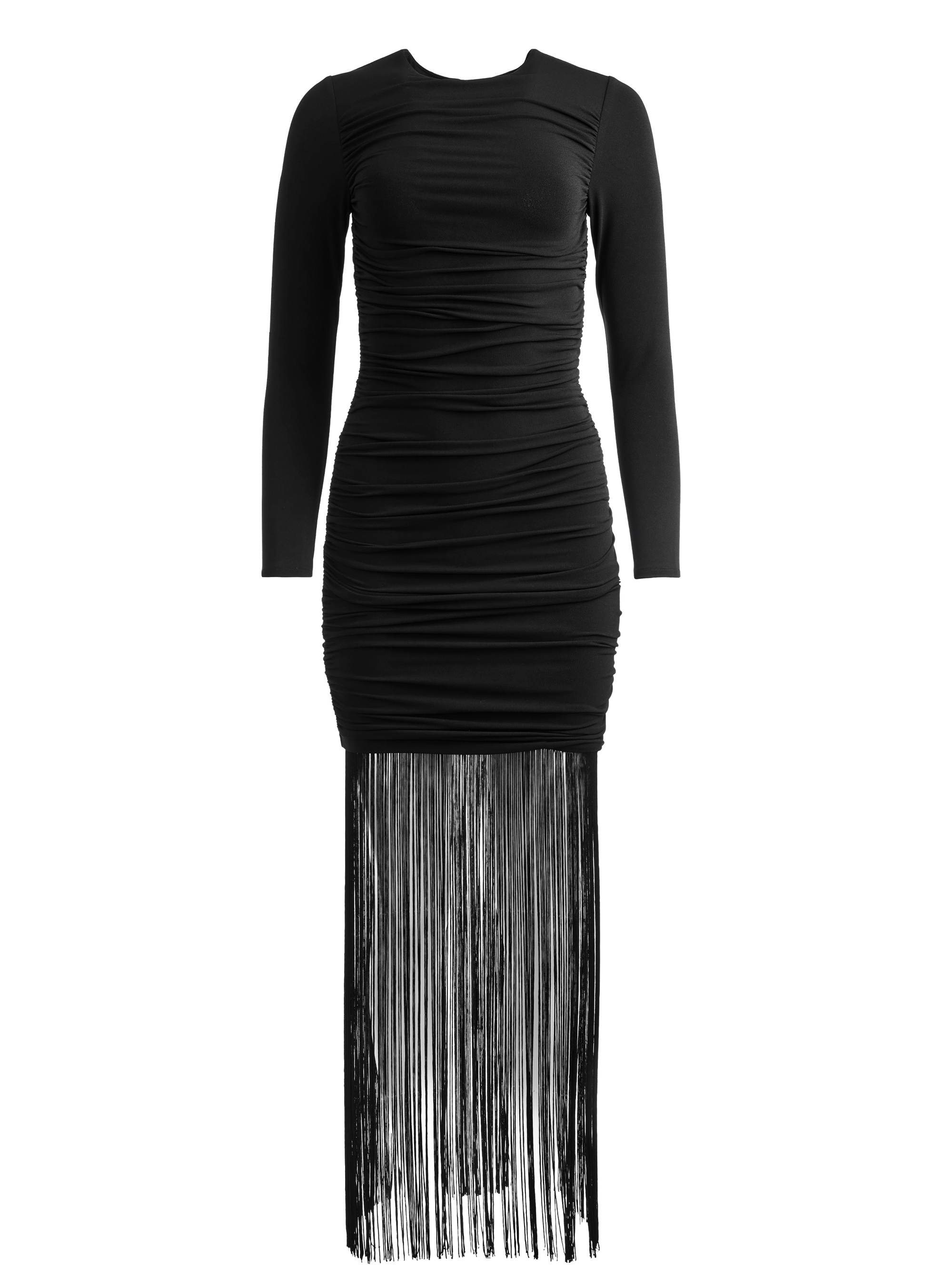Katherina Long Sleeve Dress With Fringe In Black Alice And Olivia