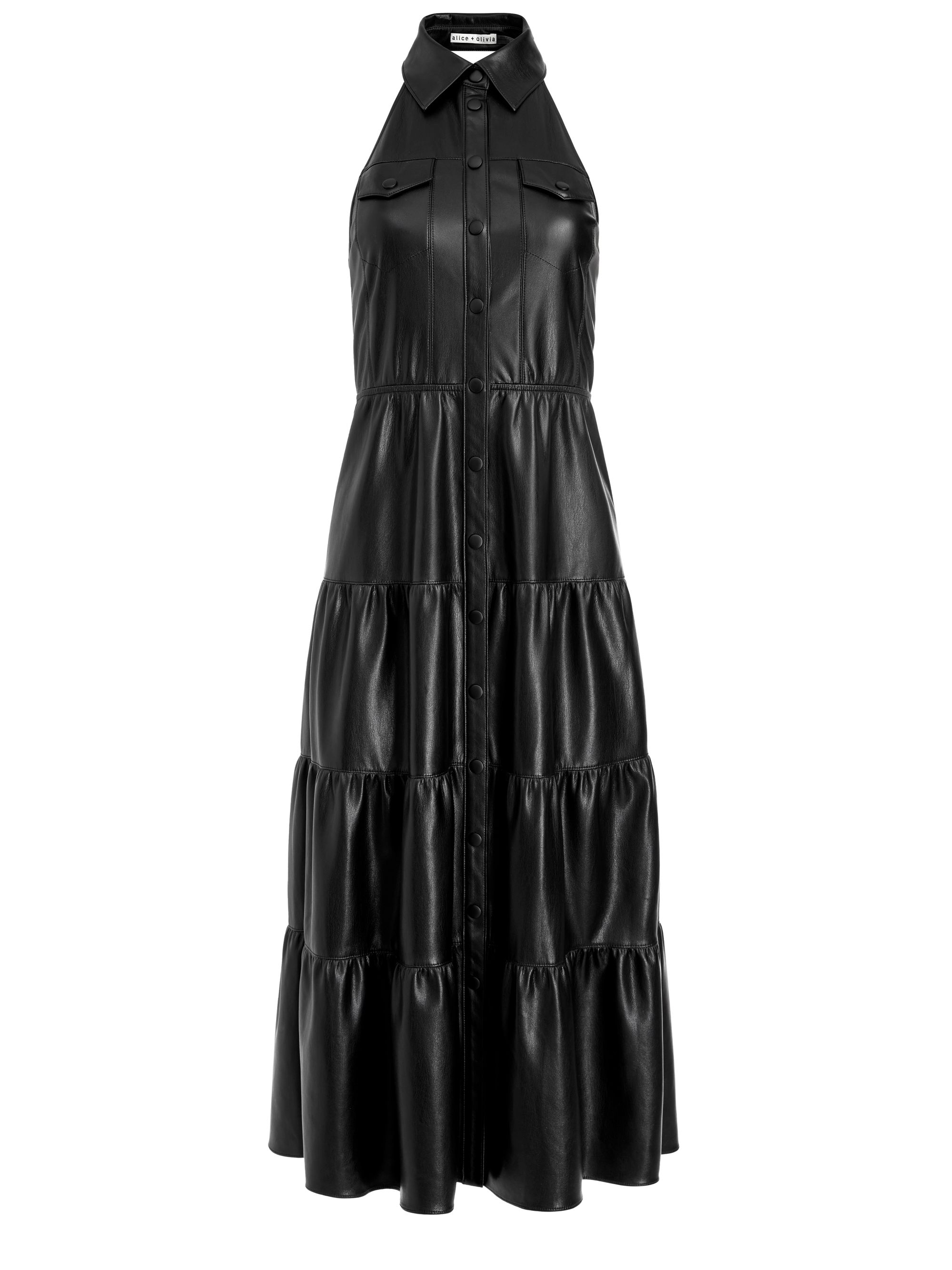 Perfee Printed Halter Neck Tiered Midi Dress