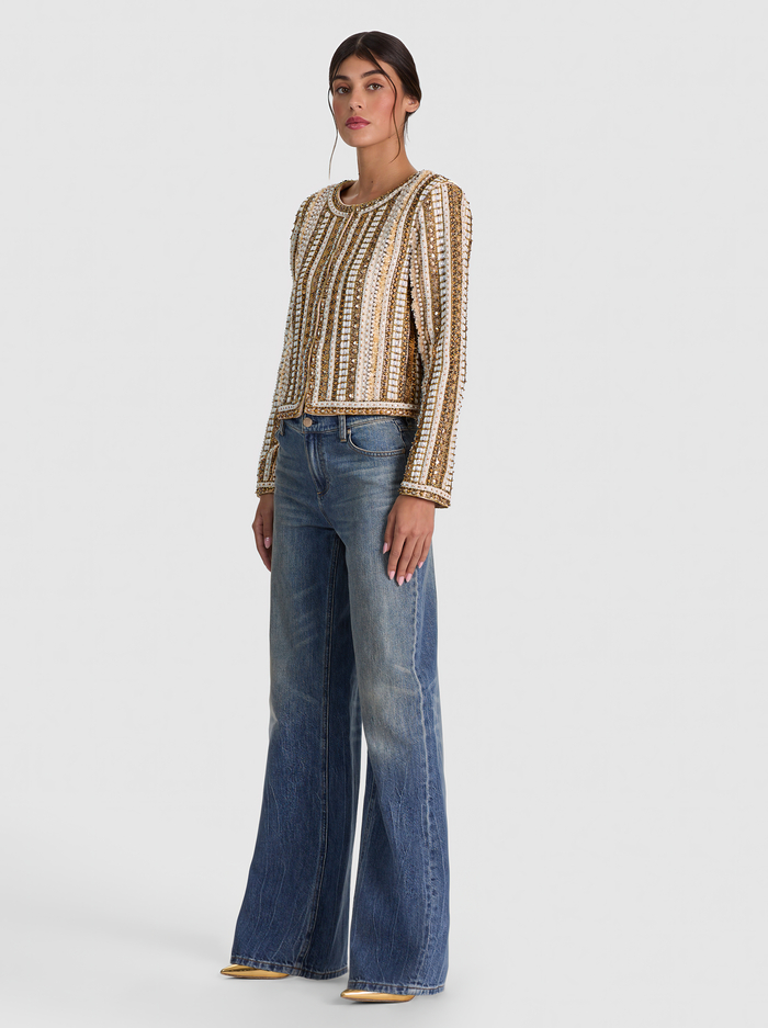 KIDMAN LINEN EMBELLISHED JACKET - OATMEAL/MULTI image 4 - ALICE + OLIVIA