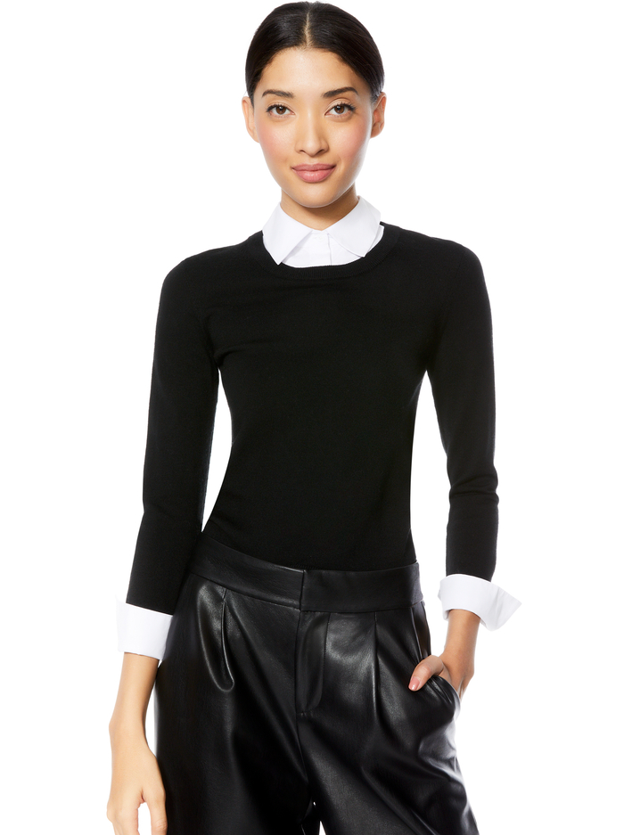 PORLA COLLARED SWEATER - BLACK/WHITE - Alice And Olivia