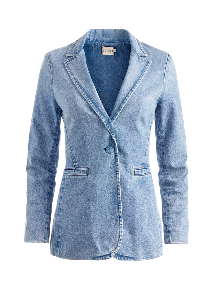 MACEY DENIM FITTED BLAZER - BAY BLUE image 5 - Alice And Olivia