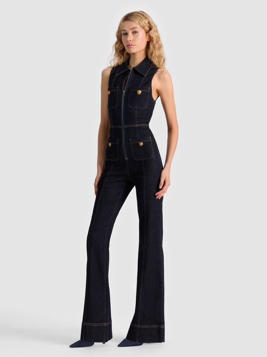 DARK RINSE-RACHEL SLEEVELESS DENIM JUMPSUIT
