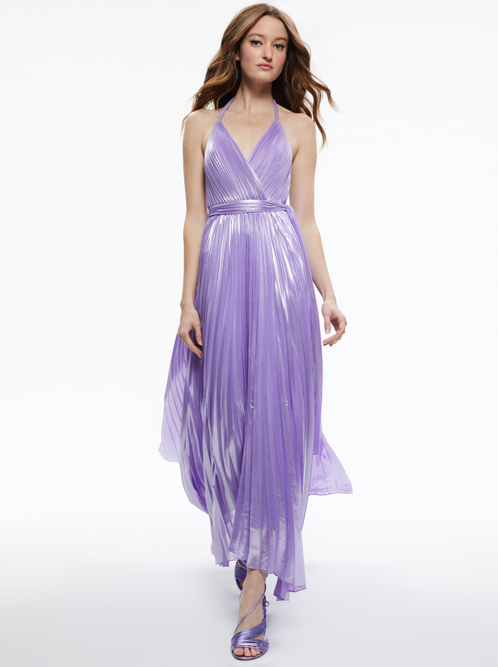 ARISTA SLEEVELESS HALTER NECK PLEATED MAXI DRESS - SOLSTICE image 4 - Alice And Olivia