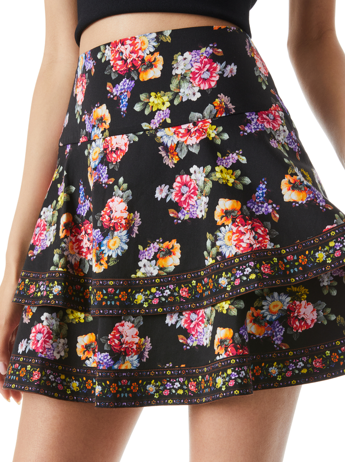 MARVIS TIERED RUFFLED SKIRT - MAGNOLIA FLORAL BLACK/MULTI image 3 - Alice And Olivia