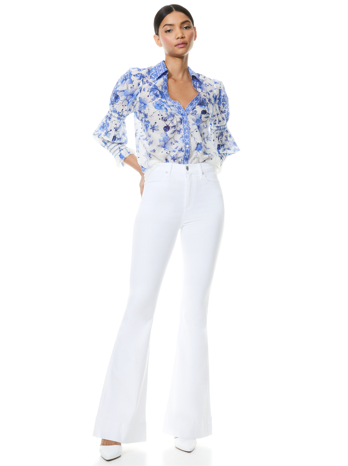 COSIMA FLORAL BUTTON FRONT BLOUSE - FORGET ME NOT MULTI image 2 - ALICE + OLIVIA
