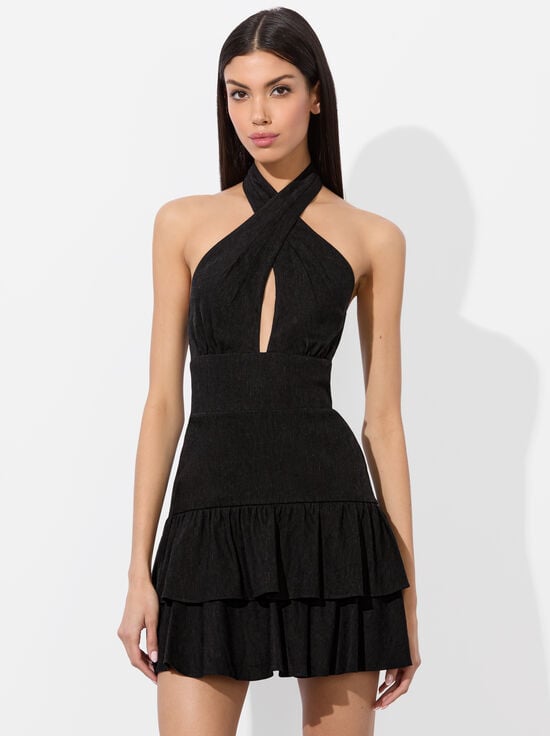 BLACK-EVELINA LINEN MINI DRESS