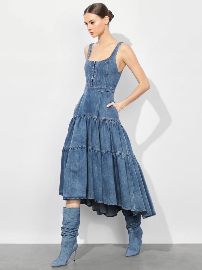 DIANA STRUCTURED MIDI DRESS - LIANA VINTAGE BLUE image 3 - Alice And Olivia