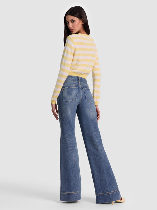 BUTTER/ECRU-DOLLIE STRIPED CASHMERE CARDIGAN