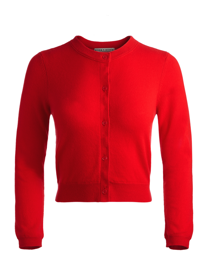 DOLLIE CASHMERE CARDIGAN - BRIGHT RUBY image 5 - Alice And Olivia
