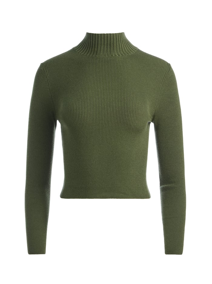 SENAIDA CROPPED MOCK NECK PULLOVER - OLIVE image 5 - Alice And Olivia