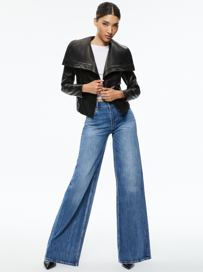 NITA LEATHER DRAPE FRONT JACKET - BLACK image 4 - Alice And Olivia