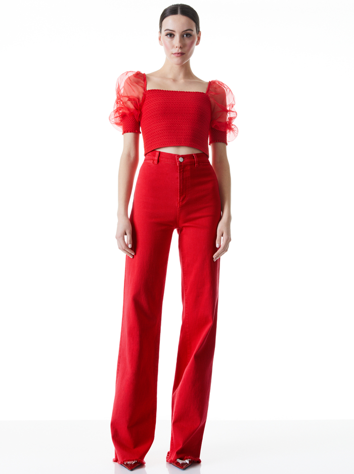 LISBETH SMOCKED BODICE CROP TOP - BRIGHT POPPY image 2 - ALICE + OLIVIA