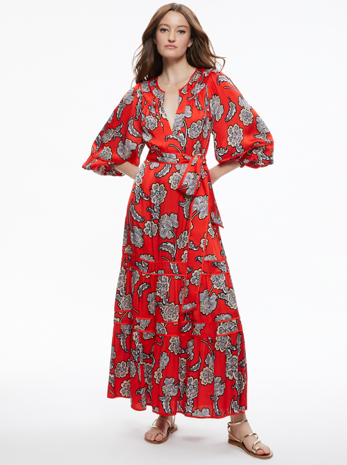 LYLA BLOUSON SLEEVE TUNIC MIDI DRESS - LANDMARK image 2 - Alice And Olivia