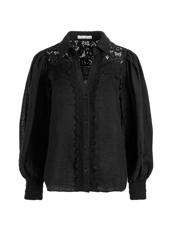 BLACK-VENTY BUTTON FRONT BLOUSE