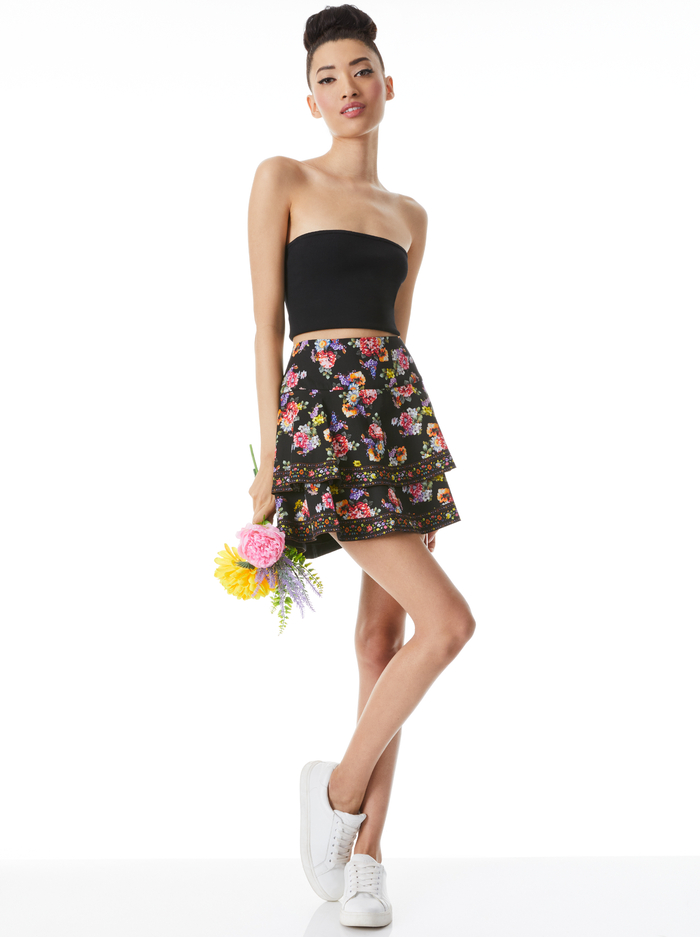 MARVIS TIERED RUFFLED SKIRT - MAGNOLIA FLORAL BLACK/MULTI image 4 - Alice And Olivia