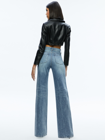 BLACK-YARDLEY LEATHER CROPPED JACKET