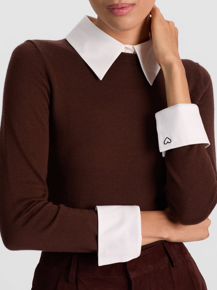 PORLA COLLARED SWEATER - DARK CHOCOLATE image 3 - Alice And Olivia