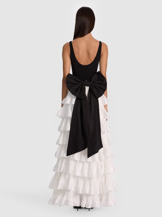 OFF WHITE/BLACK-AVANA BOW BACK TIERED GOWN SKIRT