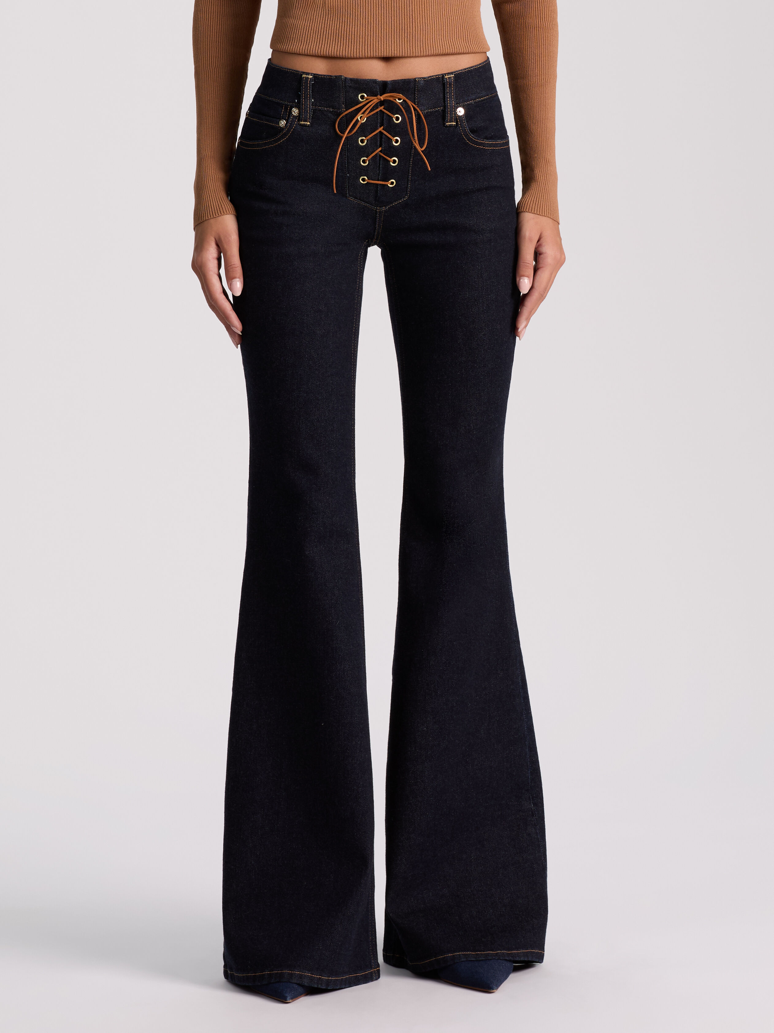 DELILAH LACE UP JEAN in DARK RINSE | ALICE + OLIVIA