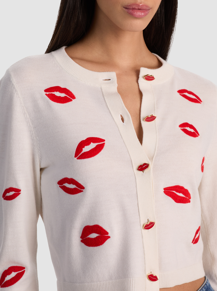 DARODA LIP CARDIGAN - SOFT WHITE MULTI image 4 - ALICE + OLIVIA