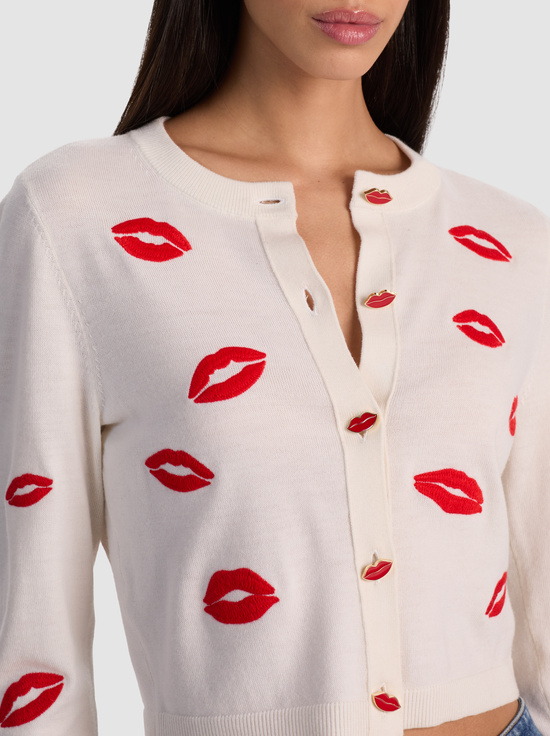 SOFT WHITE MULTI-DARODA LIP CARDIGAN
