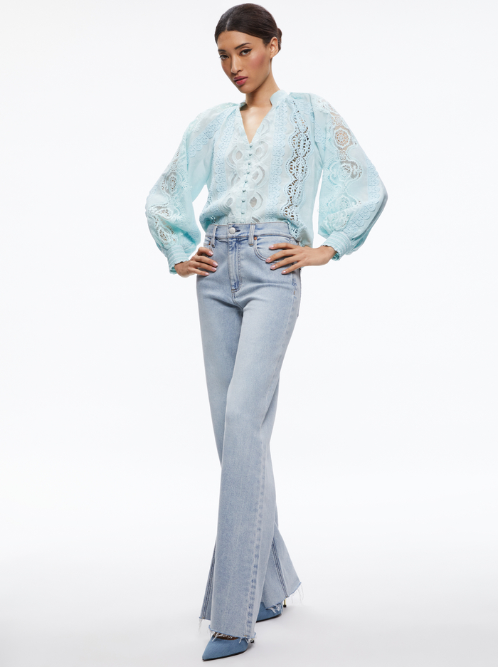LESSIE EMBROIDERED BLOUSON SLEEVE BUTTON FRONT BLOUSE - JULEP image 4 - Alice And Olivia