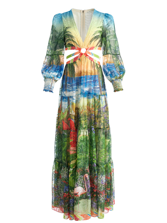 ISLAND DREAMS MULTI-PATRICA TIERED DRESS