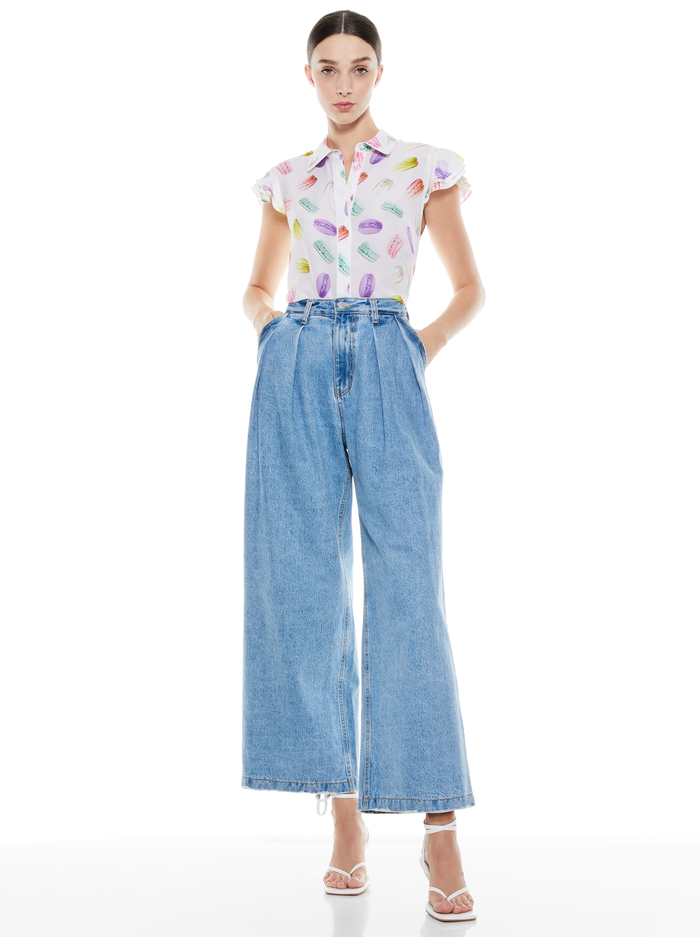 ELI FLUTTER SLEEVE BUTTON DOWN - SUNDAY MACAROONS image 1 - Alice And Olivia