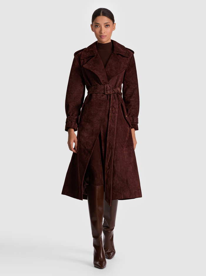 NEVADA SUEDE MAXI TRENCH COAT - DARK CHOCOLATE - Alice And Olivia