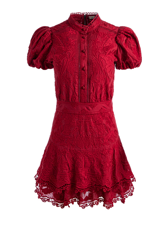 DARK CHERRY-LORYN EMBROIDERED SHIRT DRESS