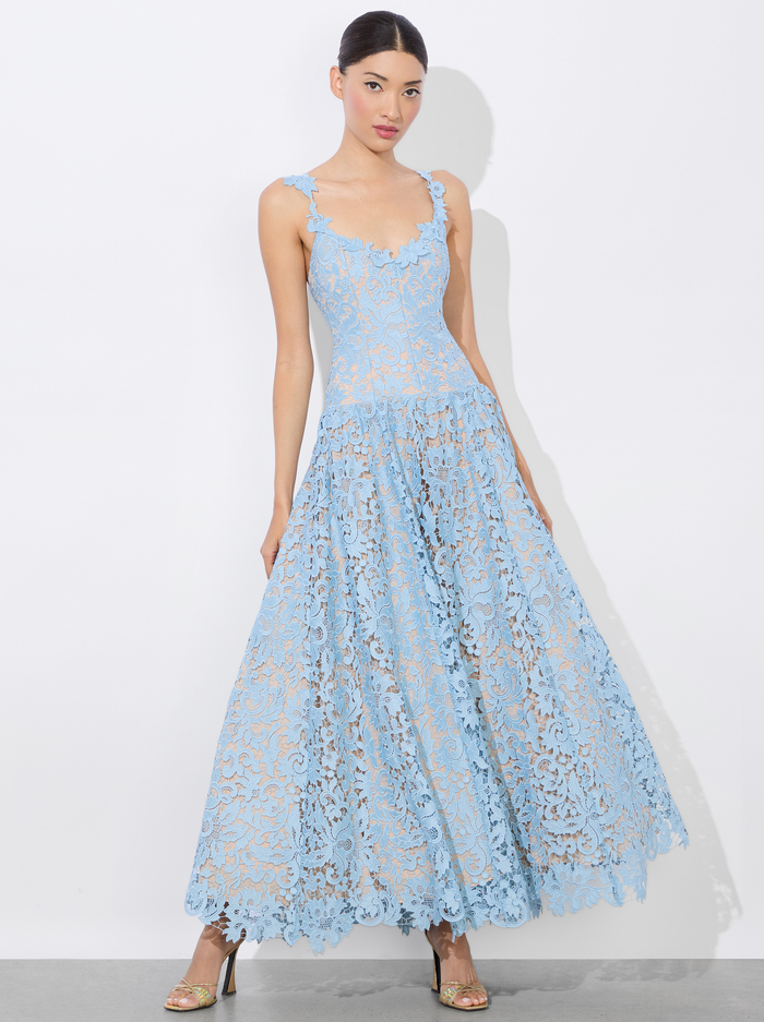 ANABELLA DROP WAIST MIDI DRESS - MINERAL BLUE - Alice And Olivia