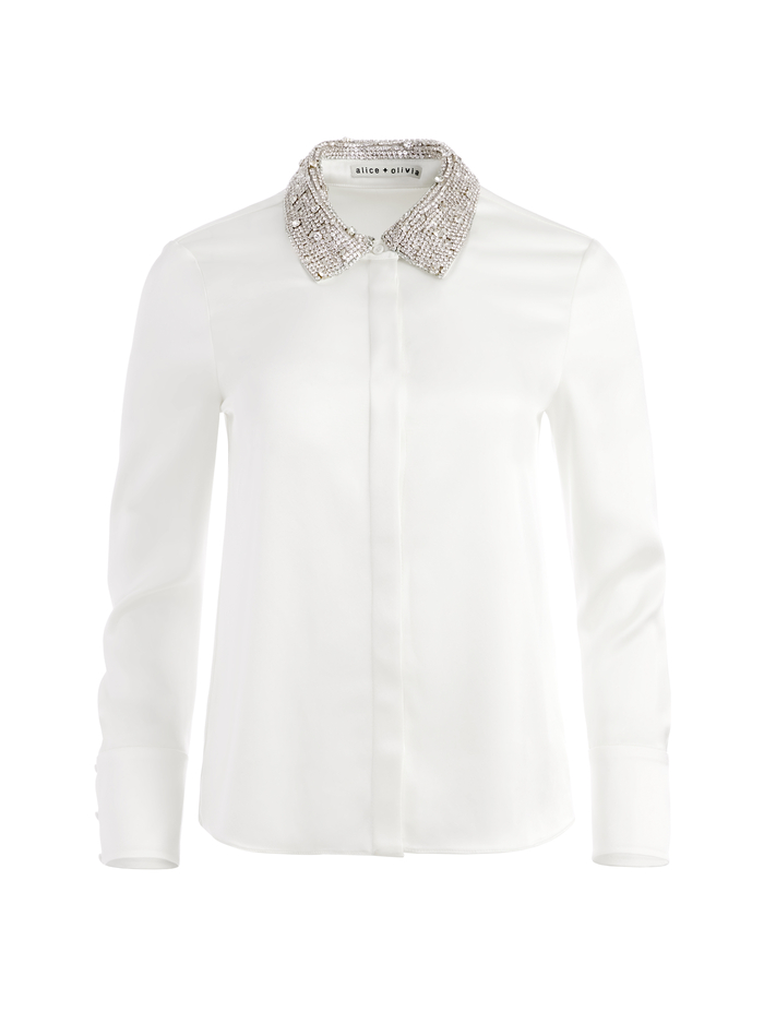 WILLA EMBELLISHED COLLAR PLACKET TOP - OFF WHITE image 5 - ALICE + OLIVIA