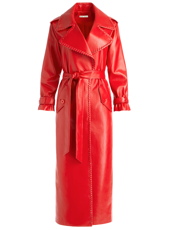 Nevada Vegan Leather Trench Coat In Perfect Ruby | Alice And Olivia
