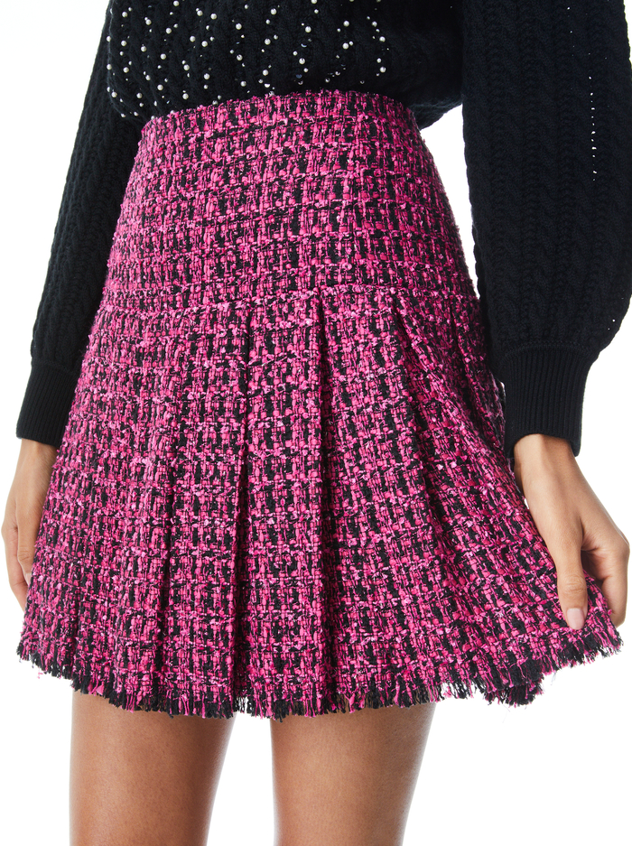 EMILIE PLEATED TWEED MINI SKIRT - BLACK/WILD PINK image 3 - Alice And Olivia