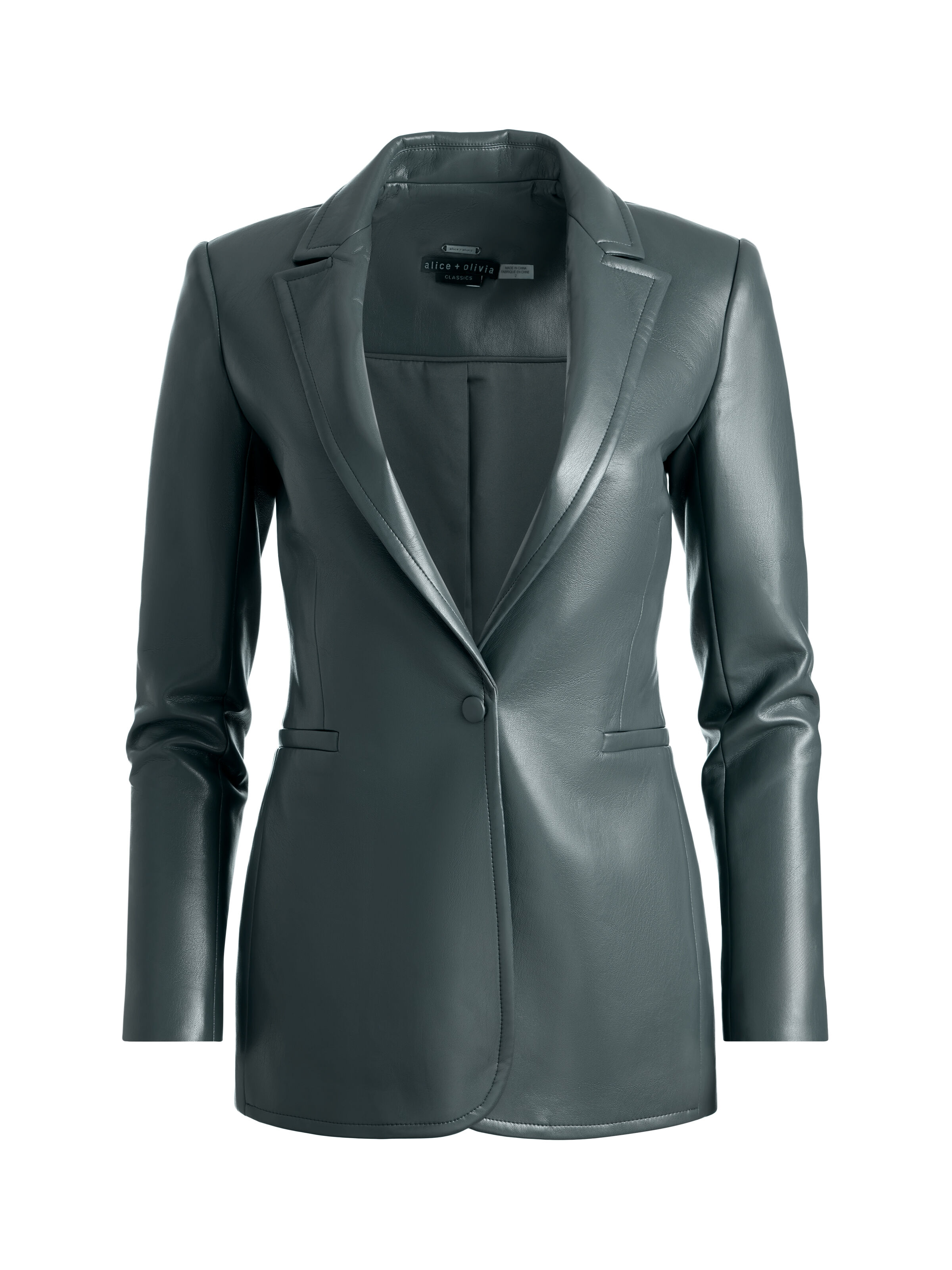 Breann Vgn Leather Lg Fitted Blazer In Charcoal | Alice + Olivia