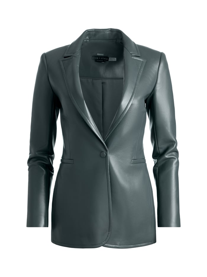 BREANN VGN LEATHER LG FITTED BLAZER - CHARCOAL - Alice And Olivia