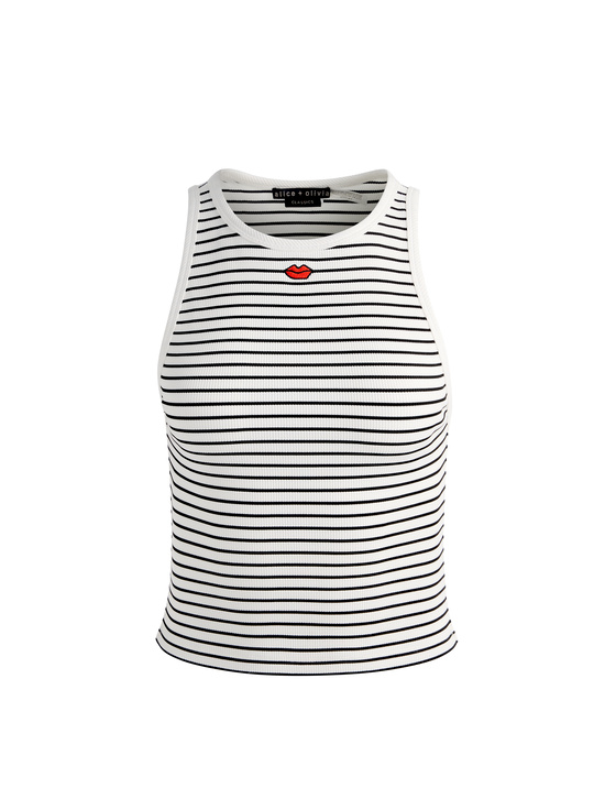 OFF WHITE/BLACK STRIPE-ALLEN EMBROIDERED TANK TOP