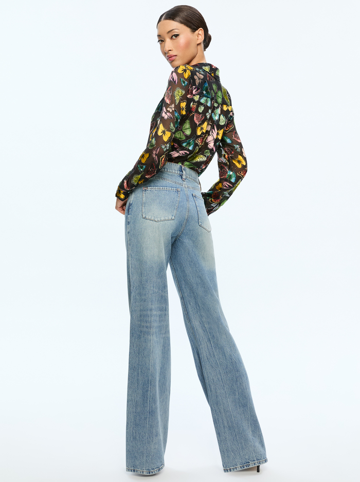 ELOISE BUTTON DOWN - BOUNDLESS BUTTERFLY BLACK image 2 - Alice And Olivia